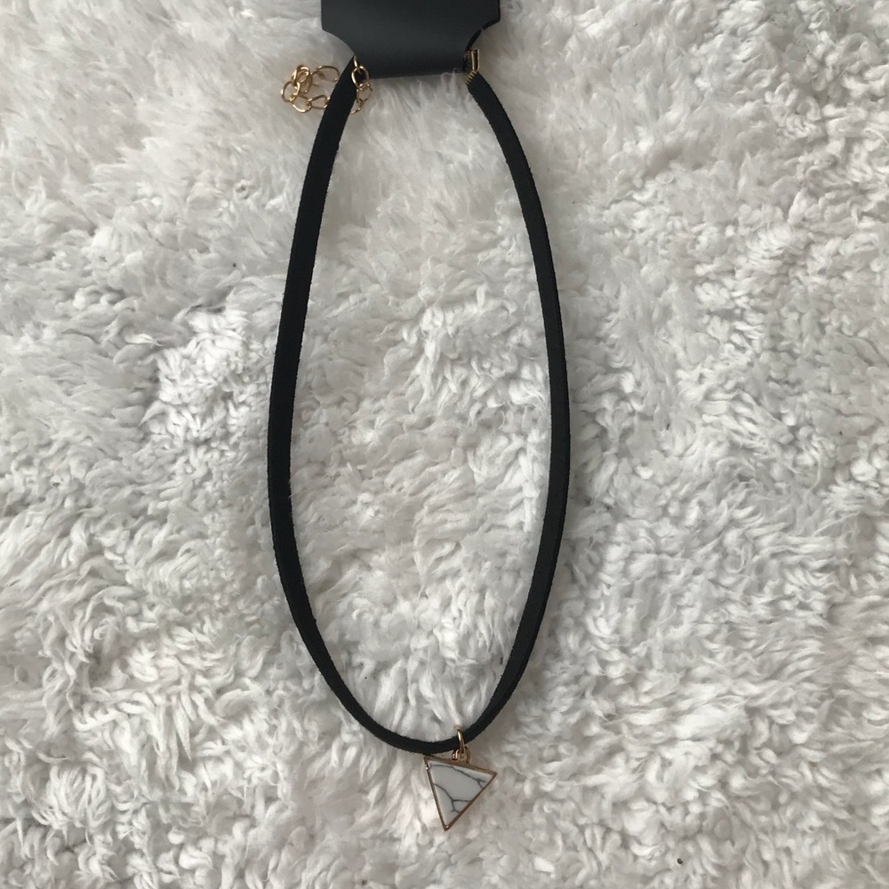 Black Choker with White Marbled Triangle Charm - Picture 3 of 3